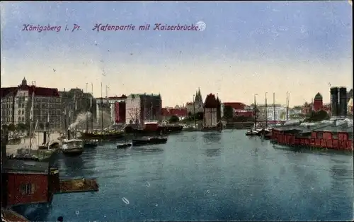 Ak Kaliningrad Königsberg Ostpreußen, Hafenpartie, Kaiserbrücke