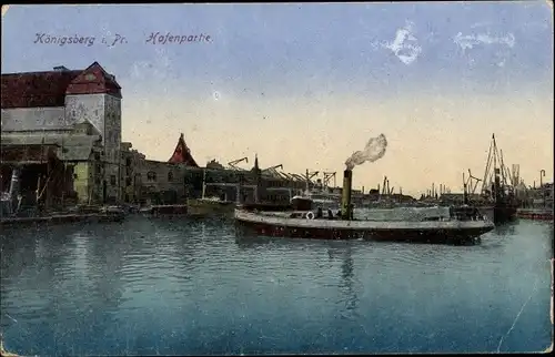 Ak Kaliningrad Königsberg Ostpreußen, Hafenpartie, Dampfer