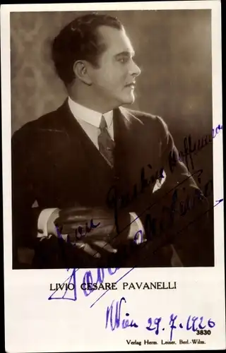 Ak Schauspieler Livio Cesare Pavanelli, Portrait, Profilansicht, Autogramm