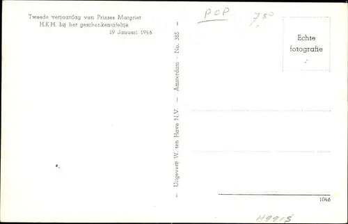 Ak Prinzessin Margriet der Niederlande, Geschenktafel 1946, Puppe