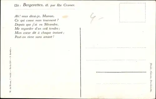 Künstler Ak Cramer, Rie, Bergerette, Hirtenlied, Mutter mit Tochter, Spindel