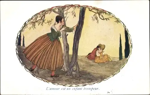 Künstler Ak Cramer, R., Liebespaar, Eifersüchtige Frau