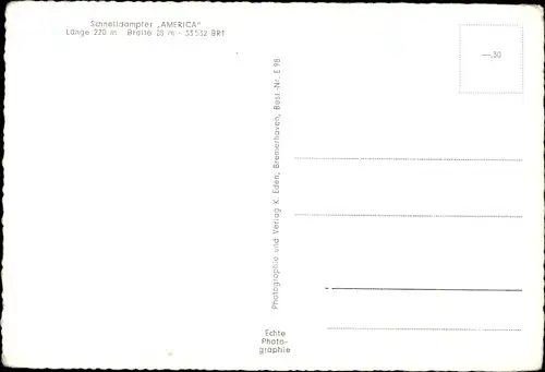 Ak Schnelldampfer America, HAPAG