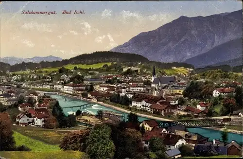 Ak Bad Ischl in Oberösterreich, Panorama vom Ort
