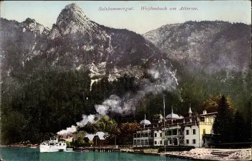 Ak Weißenbach Attersee Oberösterreich, Salzkammergut, Dampfer, Hotel