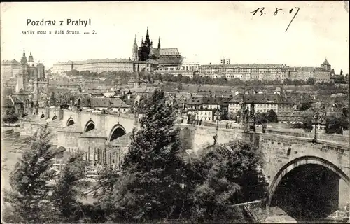 Ak Praha Prag Tschechien, Karlsbrücke von der Kleinseite