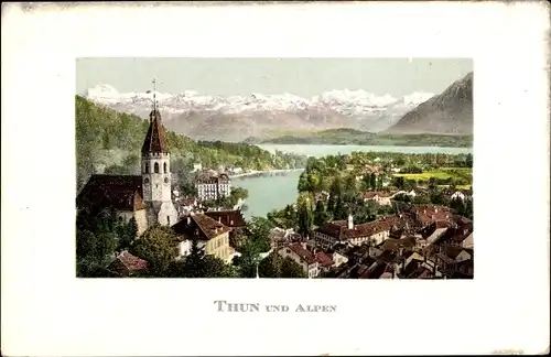 Ak Thun Kanton Bern Schweiz, Gesamtansicht, Alpen