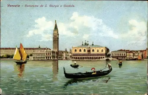 Künstler Ak Venezia Venedig Veneto, Panorama da S. Giorgio e Gondola