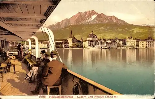 Ak Luzern Stadt Schweiz, Stadt, Pilatus, Salondampfer auf dem Vierwaldstättersee