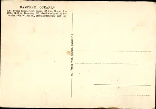Ak Dampfer Oceana, Hamburg-Amerika-Linie, HAPAG, Hafen