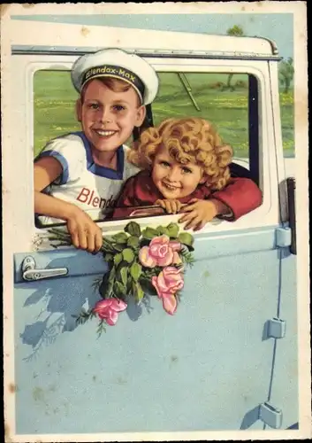Künstler Ak Reklame Blendax, Blendax Max, Kinder in einem Automobil