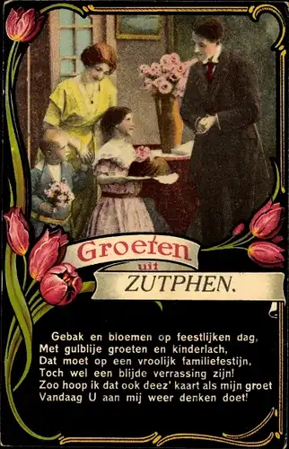 Ak Zutphen Gelderland, Familienbild, Tulpen