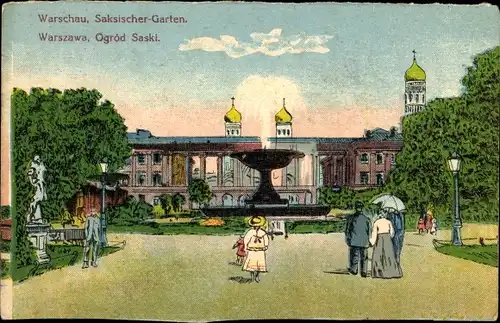 Litho Warszawa Warschau Polen, Sächsischer Garten