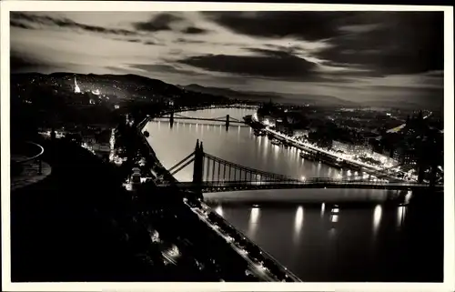 Ak Budapest Ungarn, Donaupanorama bei Nacht