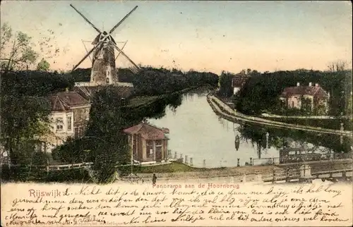 Ak Rijswijk Südholland Niederlande, Panorama aan de Hoornbrug, Windmühle