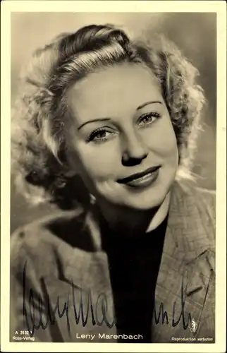 Ak Schauspielerin Leny Marenbach, Ross Verlag A 3132 1, Portrait, Autogramm