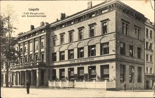 Ak Legnica Liegnitz Schlesien, Café Hauptwache, Sommerterrasse
