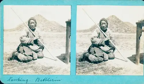 Stereo Foto Nanjing Nanking China, Bettlerin