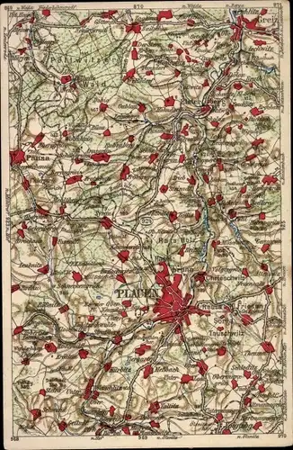 Landkarten Ak Plauen im Vogtland, Ratsholz, Tauschwitz, Greiz, Pausa