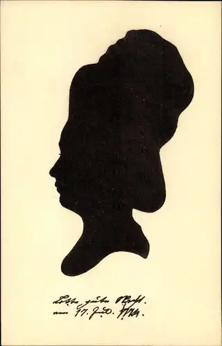 Scherenschnitt Ak Goethe, Handzeichnung, Schattenriss von Lotte Buff 1774