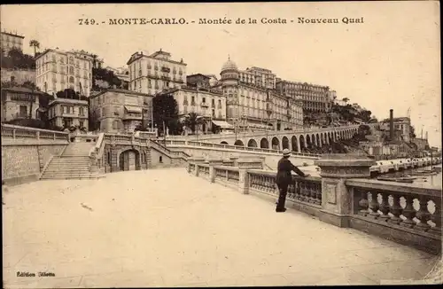 Ak Monte Carlo Monaco, Montée de la Costa, Nouveau Quai