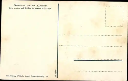 Lied Ak Feierabend vor der Schmiede, Frauen beim Klöppeln, Verlag Wilhelm Vogel, Mann mit Akkordeon