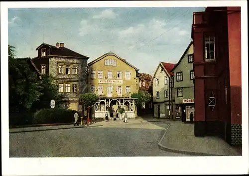 Ak Bad Salzungen Wartburgkreis, Kuglers Hotel, Straßenpartie, Konsum