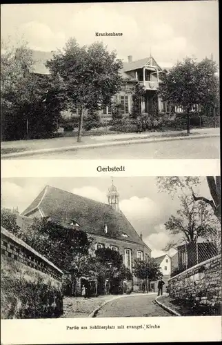 Ak Gerbstedt im Harzvorland, Krankenhaus, Schillerplatz, Evangelische Kirche