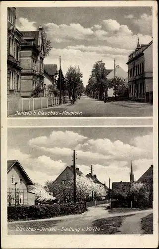 Ak Jerisau Glauchau an der Zwickauer Mulde in Sachsen, Hauptstraße, Siedlung und Kirche