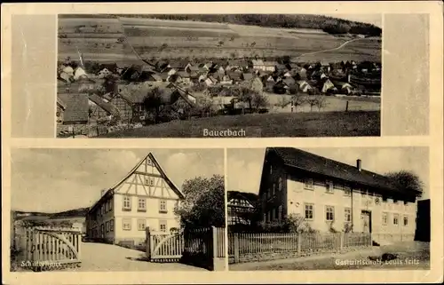 Ak Bauerbach Grabfeld in Thüringen, Totalansicht, Schillerhaus, Gastwirtschaft