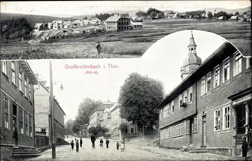 Ak Großbreitenbach in Thüringen, Totalansicht, Straßenpartie