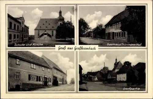 Ak Großbrembach Buttstädt in Thüringen, Schule, Kirche, Gasthaus Thüringer Hof