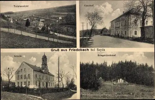 Ak Friedebach Sayda im Erzgebirge, Gasthof, Kriegerdenkmal, Schule