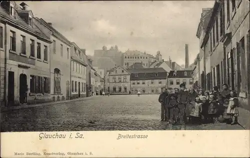 Ak Glauchau in Sachsen, Breitestraße, Kinder, Restauration Deutscher Adler