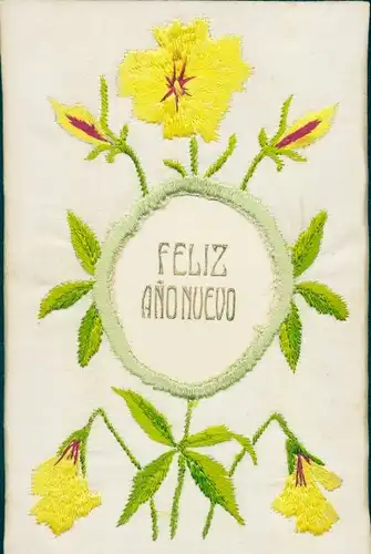 Seidenstick Ak Glückwunsch Neujahr, Gelbe Blumen