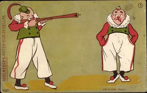 Künstler Ak Clowns, Apfelschuss von Wilhelm Tell