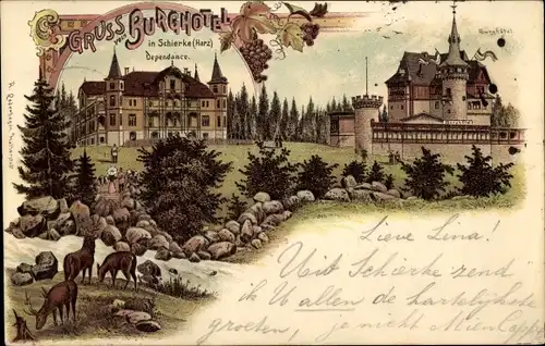 Litho Schierke Wernigerode im Harz, Burghotel mit Dependance