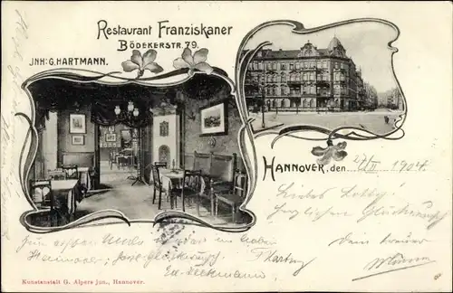 Ak Hannover in Niedersachsen, Restaurant Franziskaner, Bödekerstraße 79, Innenansicht