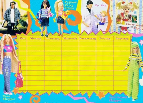 10 Stundenpläne von Barbie und anderes Spielzeug, unbeschrieben