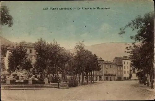 Ak Les Vans Ardèche, La Place, Monument