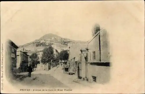 Ak Privas Ardèche, Avenue de la Gare, Mont Toulon