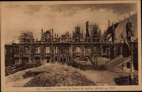 Ak Rouen Seine Maritime, Ruines du Palais de Justice