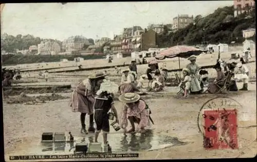 Ak Le Havre Seine Maritime, Les bains Marie-Christine, La plage des enfants