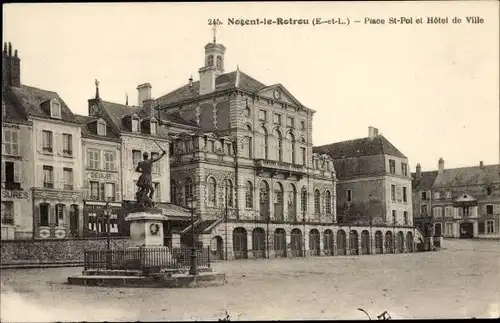 Ak Nogent le Rotrou Eure et Loir, Place St Pol und Rathaus