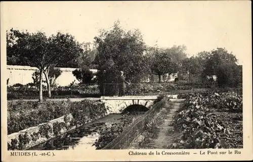 Ak Muides Loir et Cher, Château de la Cressonnière, Pont sur le Ru