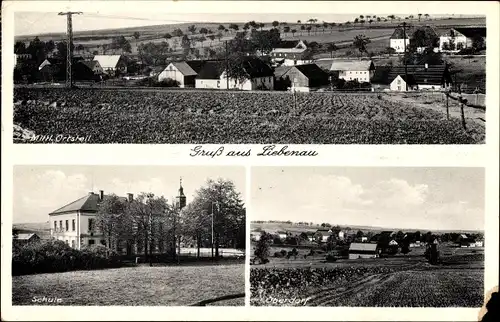 Ak Liebenau Altenberg im Erzgebirge, Mitteldorf, Schule, Oberdorf