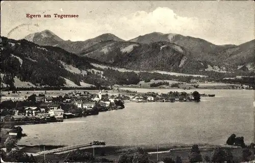 Ak Egern am Tegernsee Oberbayern, Panorama, Seebrücke