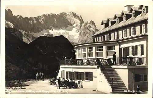 Ak Garmisch Partenkirchen in Oberbayern, Kreuzeckhaus, Adolf-Zoeppritz-Haus, Zugspitze