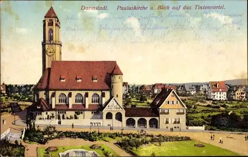 Ak Darmstadt in Hessen, Pauluskirche, Tintenviertel