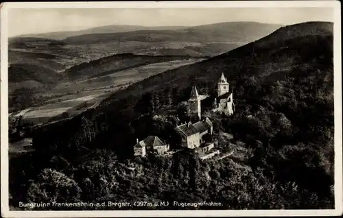 Ak Nieder Beerbach Mühltal im Odenwald, Burg Frankenstein, Luftbild